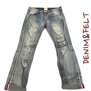 KDNK KAYDEN.K Medium Blue Distressed Slim Fit Denim Jeans/Pants | NEW/NWT!!🖤👖